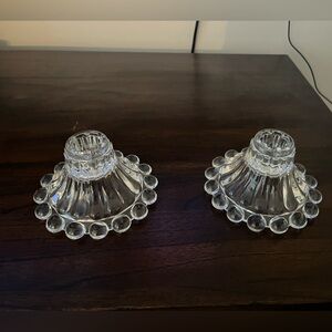 2 Anchor Hocking Boopie glass taper candle holders vintage